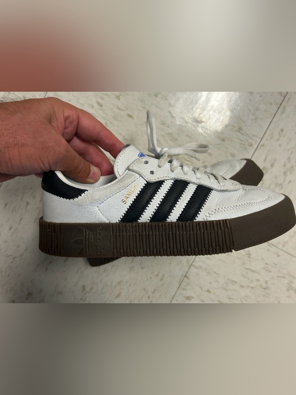 adidas Samba White & Black Leather Sneakers with Blue Logo